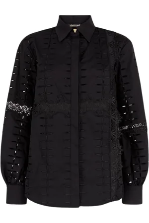 Roberto Cavalli Bluzki, Kobieta, Czarny, L, Bawełna, Haftowana koszula z wycięciami