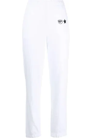 Chiara Ferragni Spodnie, Kobieta, Biały, S, Bawełna, Eyelike Sporty Pants Straight Cut