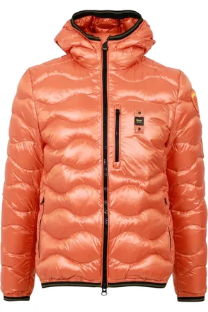 Blauer Kurtki, Mężczyzna, Pomarańczowy, S, Nylon, Monochromatyczna kurtka puchowa z poziomymi przeszyciami