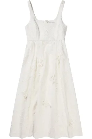 Munthe Sukienki, Kobieta, Biały, L, Bawełna, Elegancka Sukienka Midi w Kwiaty