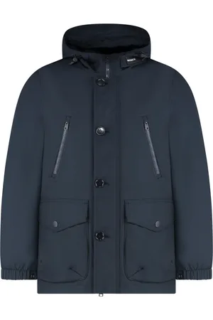 Woolrich Kurtki, Mężczyzna, Niebieski, L, Parka z kapturem i elastycznymi mankietami