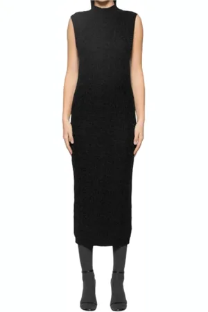 Dondup Sukienki, Kobieta, Czarny, S, Wełna, Czarna Sukienka Bez Rękawów o Kroju Slim Fit