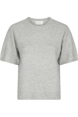 Neo Noir Swetry, Kobieta, Szary, M, Wełna, Dzianinowa bluzka z krótkim rękawem Light Grey Melange