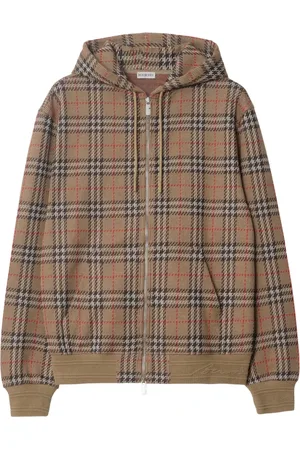 Burberry Bluzy, Mężczyzna, brązowy, L, Bawełna, Brązowa bluza z kapturem zapinana na zamek z kieszeniami typu kangur