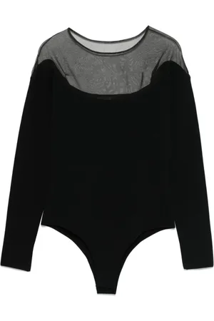MUGLER Koszulki, Kobieta, Czarny, M, Poliester, Stylowe body z długim rękawem