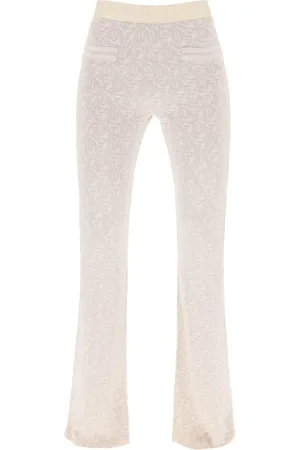 Palm Angels Spodnie, Kobieta, Beżowy, S, Poliester, Monogram Lurex Knit Pants
