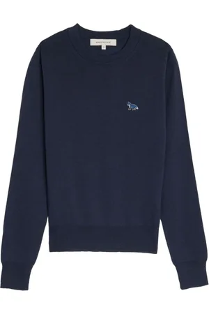 Maison Kitsuné Bluzy, Kobieta, Niebieski, XS, Wełna, Sweter z motywem niebieskiego lisa Fox