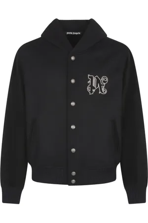 Palm Angels Kurtki, Mężczyzna, Czarny, M, Zamsz, Kurtka typu Varsity z kapturem Vertigo