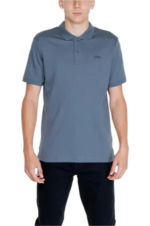 Calvin Klein Koszulki, Mężczyzna, Niebieski, L, Bawełna, Szara bawełniana koszulka polo
