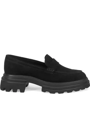 Hogan Buty, Kobieta, Czarny, 37 1/2 EU, Zamsz, Czarne mokasyny typu saddle z ultralekką podeszwą