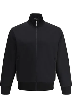 Palm Angels Bluzy, Mężczyzna, Czarny, S, Bluza z zamkiem i wysokim kołnierzem z prążkowanej dzianiny