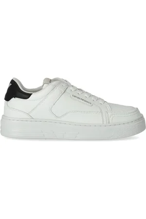 Emporio Armani Buty, Kobieta, Biały, 38 EU, Skóra, Skórzane Sneakersy Z Orłem Z Tyłu