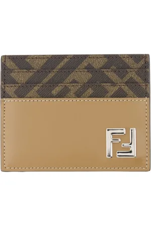 Fendi Akcesoria, Mężczyzna, brązowy, ONE SIZE, Skóra, Kwadratowy skórzany portfel na karty