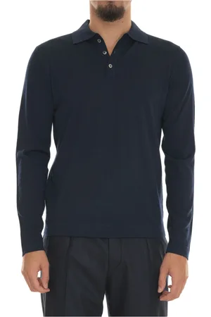hindustrie Koszulki, Mężczyzna, Niebieski, 2XL, Wełna, Polo z wełny merynosa, długi rękaw