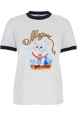 Msgm Koszulki, Kobieta, Biały, L, Bawełna, Koszulka z Okrągłym Dekoltem i Nadrukiem Logo