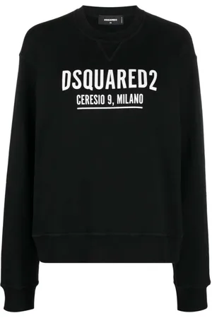 Dsquared2 Bluzy, Kobieta, Czarny, L, Bawełna, Czarna bluza dresowa z okrągłym dekoltem i prążkowanym wykończeniem