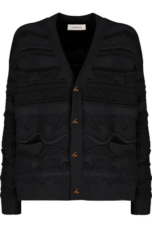 LANEUS Swetry, Mężczyzna, Czarny, L, Cardigan Fantasia Jacquard
