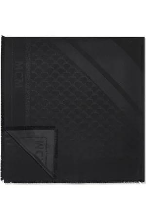 MCM Akcesoria, Kobieta, Czarny, ONE SIZE, Len, Szal z logo w romby