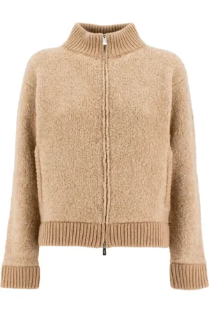 FEDELI Kurtki, Kobieta, Beżowy, S, Wełna, Camel Teddy Bomber Jacket