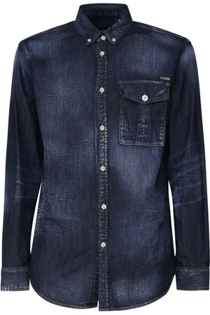 Dsquared2 Koszule, Mężczyzna, Niebieski, M, Bawełna, Niebieska koszula bawełniana z srebrnym logo