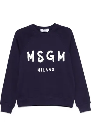 Msgm Bluzy, Kobieta, Niebieski, S, Bawełna, Niebieska bluza z okrągłym dekoltem i raglanowymi rękawami