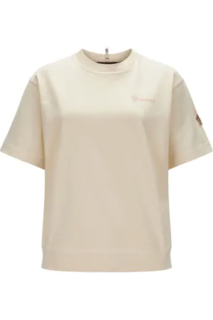 Moncler Koszulki, Kobieta, Beżowy, S, Casual Bawełniany T-shirt