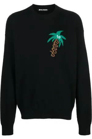 Palm Angels Swetry, Mężczyzna, Czarny, M, Wełna, Sweter Sketchy Intarsia