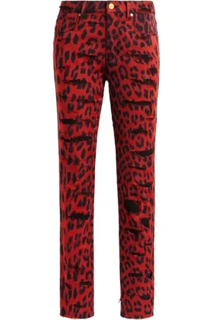 Roberto Cavalli Jeansy, Kobieta, Czerwony, M, Bawełna, Dopasowane jeansy w panterkę