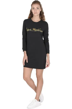 Moschino Sukienki, Kobieta, Czarny, S, Bawełna, Czarna Sukienka Bawełniana