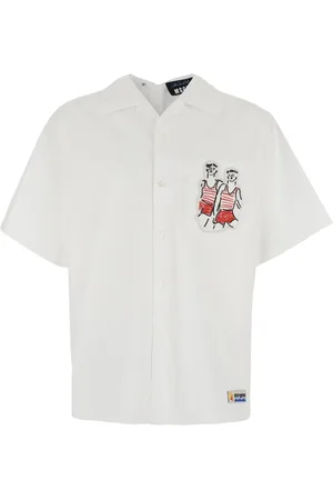 Msgm Koszule, Mężczyzna, Biały, XL, Bawełna, Biała bawełniana koszula z naszywką na piersi