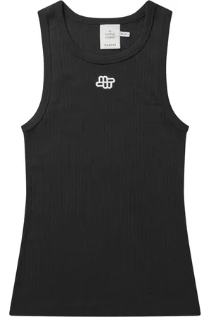 Munthe Koszulki, Kobieta, Czarny, 2XS, Bawełna, Czarny top z haftowanym logo