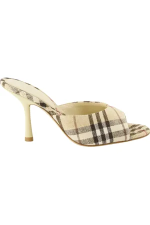 Burberry Buty, Kobieta, Beżowy, 36 EU, Len, Czółenka typu mule w kratę