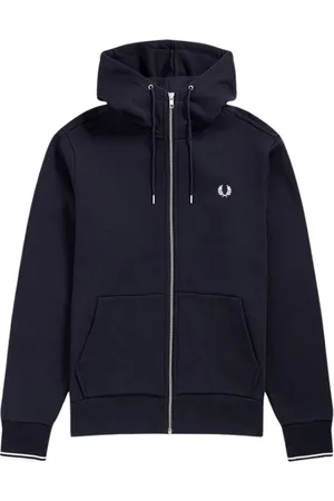 Fred Perry Bluzy, Mężczyzna, Niebieski, 2XL, Bawełna, Bluza z zamkiem i falbaną