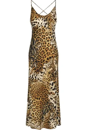 Roberto Cavalli Sukienki, Kobieta, brązowy, L, Sukienka z Jaguarową Skórą w Kolorze Jasnobrązowym