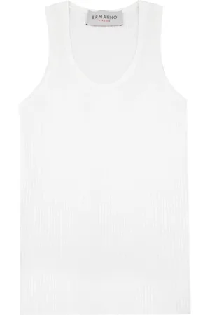 ERMANNO SCERVINO Koszulki, Kobieta, Biały, L, Prążkowany elastyczny top