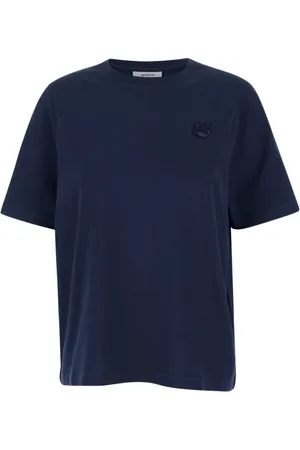 Maison Kitsuné Koszulki, Kobieta, Niebieski, M, Bawełna, Koszulka z naszywką Bold Fox Head
