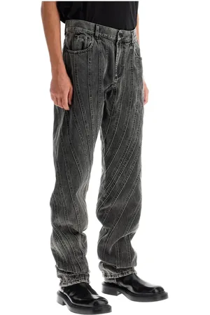 MUGLER Jeansy, Mężczyzna, Czarny, W32, Denim, Spiralne, luźne jeansy denimowe