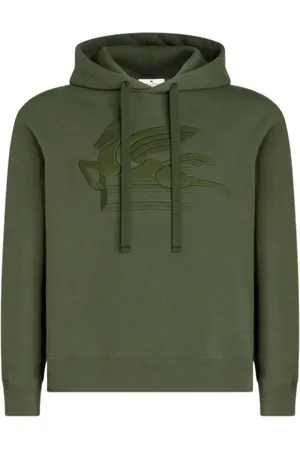 Etro Bluzy, Mężczyzna, Zielony, S, Bawełna, Bluza z kapturem i haftowanym logo ze sznurkiem