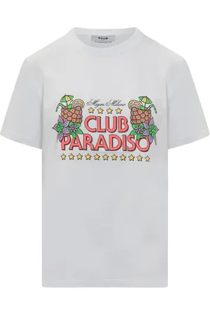 Msgm Koszulki, Kobieta, Biały, S, Bawełna, Koszulka Crewneck z Graficznym Nadrukiem
