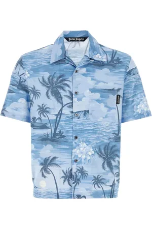 Palm Angels Koszule, Mężczyzna, Wielobarwność, M, Bawełna, Indigo Blue Bowling Shirt