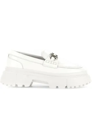 Hogan Buty, Kobieta, Biały, 40 EU, Skóra, Białe skórzane mokasyny z metalowym detalem