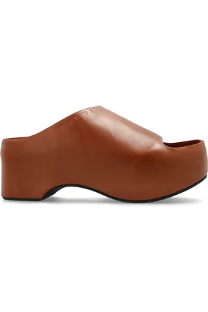Marni Buty, Kobieta, brązowy, 36 EU, Skóra, Skórzane Klapki na Grubej Podeszwie