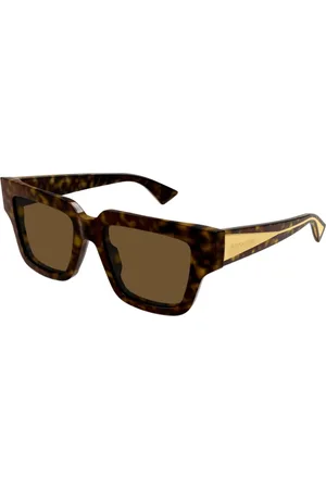Bottega Veneta Akcesoria, Kobieta, brązowy, ONE SIZE, Len, Prostokątne, duże okulary przeciwsłoneczne z metalowym logo