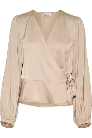 Karen by Simonsen Bluzki, Kobieta, Beżowy, M, Elegancka Taupe Bluzka z Pufami