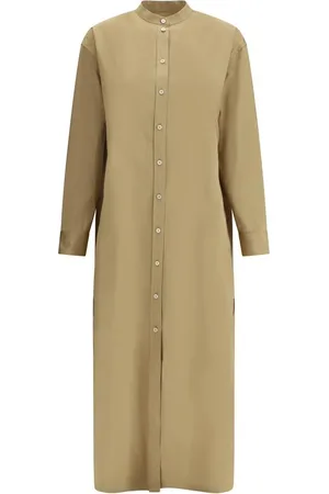 Jil Sander Sukienki, Kobieta, Beżowy, S, Sukienka koszulowa z logo i rozcięciami