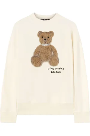 Palm Angels Bluzy, Mężczyzna, Biały, S, Sweter z Zakrzywionym Logo