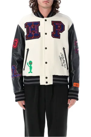Heron Preston Kurtki, Mężczyzna, Wielobarwność, M, Wełna, Kurtka Bomberka Varsity HP Patches
