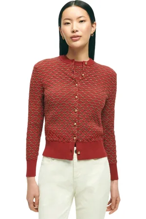 Brooks Brothers Swetry, Kobieta, Czerwony, L, Bawełna, Czerwono-złoty bawełniany kardigan
