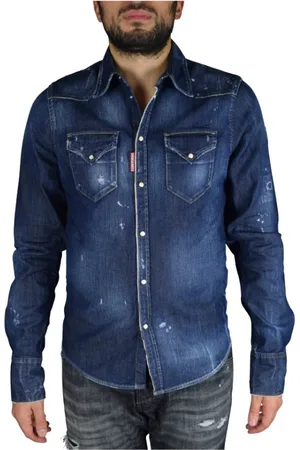 Dsquared2 Koszule, Mężczyzna, Niebieski, S, Bawełna, Koszula dżinsowa