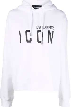 Dsquared2 Bluzy, Kobieta, Biały, XS, Bawełna, Bluza z kapturem z bawełny z nadrukiem Icon